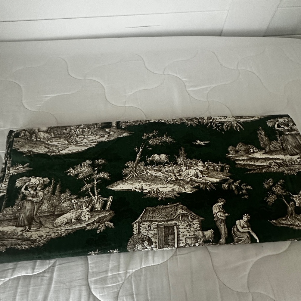 Dark Green Toile Print vintage drape
